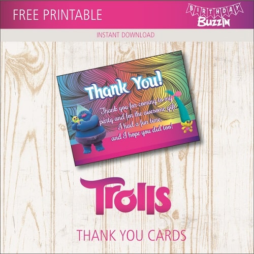 Free Printable Trolls Thank You Cards Birthday Buzzin