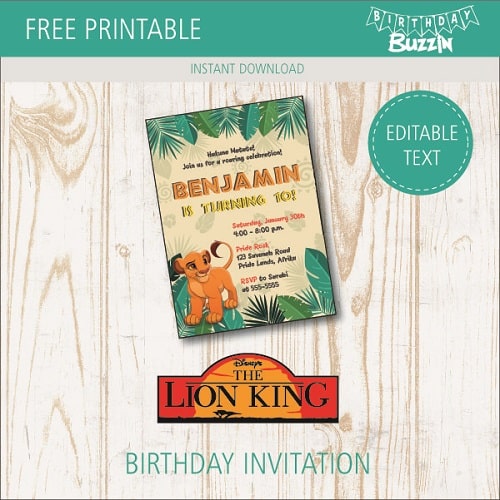 Free Printable Lion King Birthday Party Invitations Birthday Buzzin