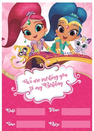 Shimmer and Shine birthday party invitations