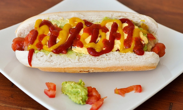 Splatoon party food ideas - hot dog with mustard and ketchup