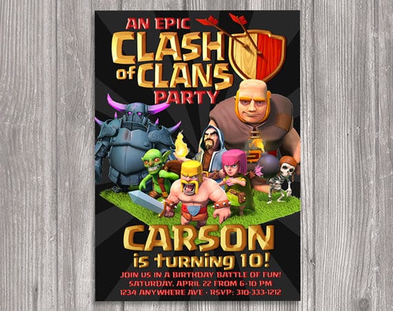 Personalized Clash of Clans birthday party invitations available at WonderandWishes etsy store. 