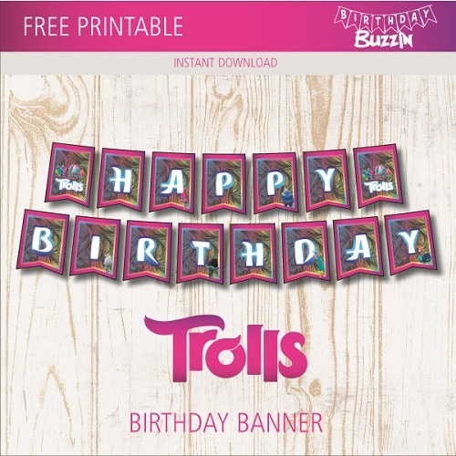 Free Printable Trolls Birthday Banner Birthday Buzzin