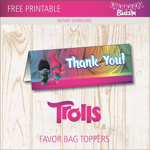 Free printable Trolls Favor Bag Toppers