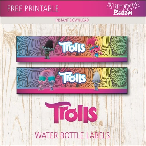 Free printable Trolls Water bottle labels