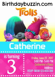 Free printable trolls birthday invitations