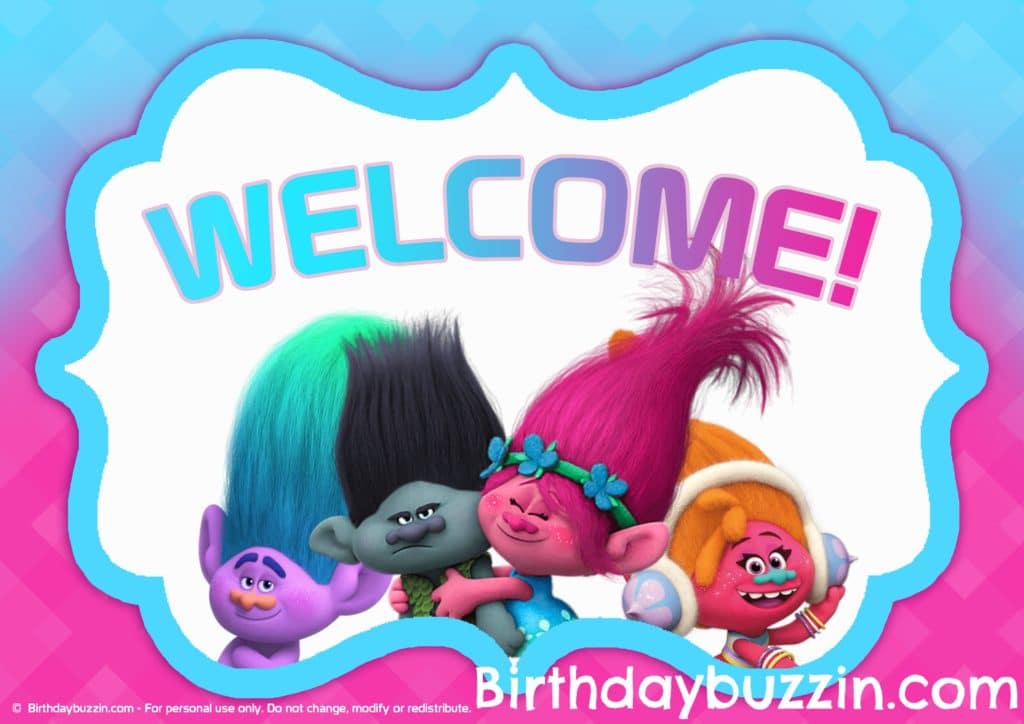 Trolls birthday party decorations - welcome sign