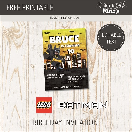 Free Printable Lego Batman birthday party Invitations
