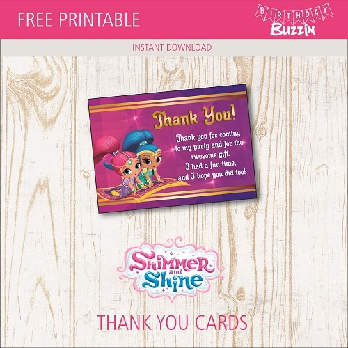 Free printable Shimmer and Shine Thank You Cards