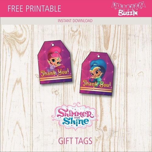 Free printable Shimmer and Shine favor tags