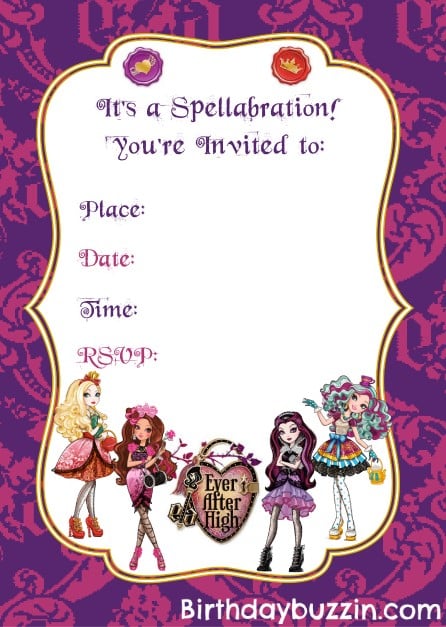 Ever After High birthday invitations 