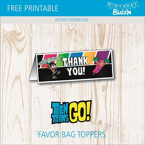 Free Printable Teen Titans Go Favor Toppers