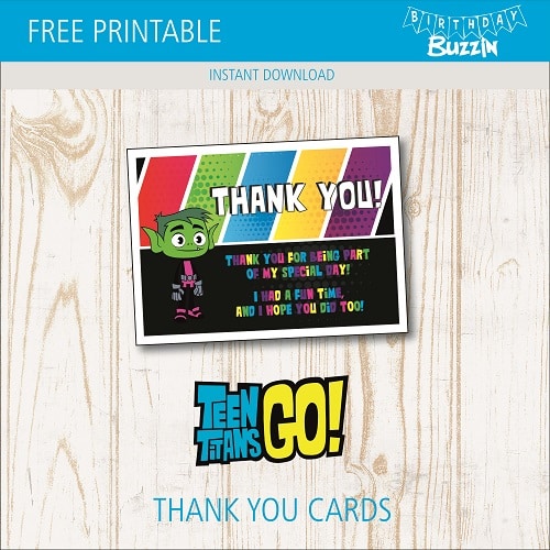 Free Printable Teen Titans Go Thank You Cards