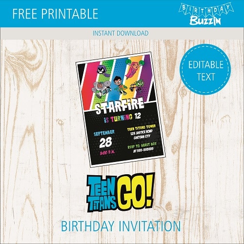 Free Printable Teen Titans Go birthday party Invitations