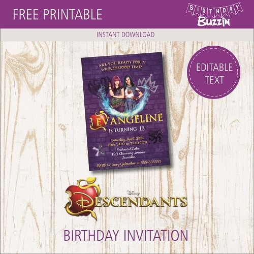 Free printable Descendants 2 Birthday Party Invitations