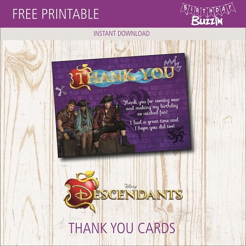 Free printable Descendants 2 Thank You Cards