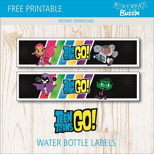 Free printable Teen Titans Go Water bottle labels