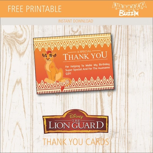 Free printable Lion Guard Thank You Cards