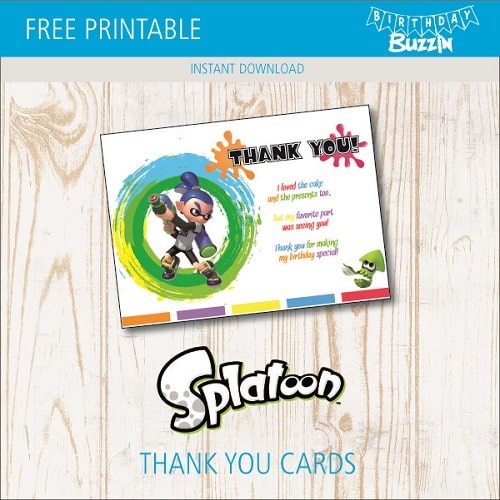 Free printable Splatoon Thank You Cards