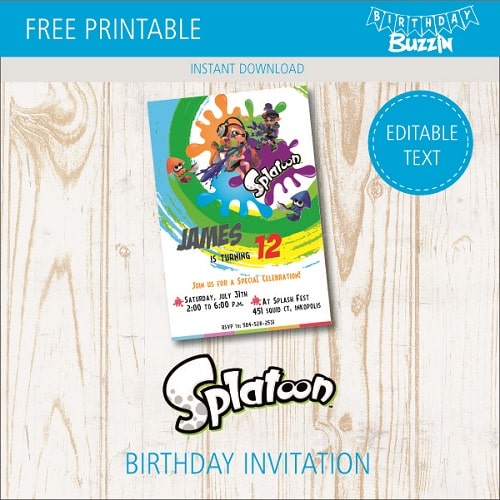 Free printable Splatoon birthday party Invitations