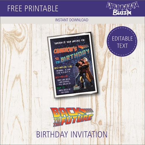 Free printable Back to the Future Birthday Party Invitations