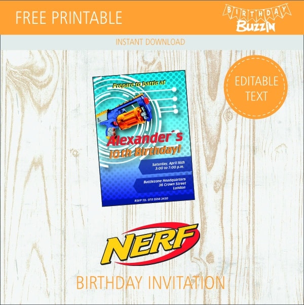 Free Printable Nerf Birthday Party Invitations