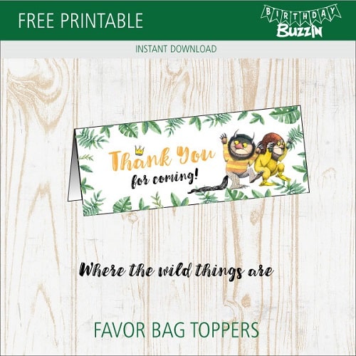 Free Printable Where the Wild Things Are Favor Bag Toppers