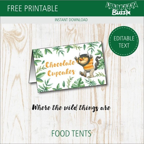 Free Printable Where the Wild Things Are Food tents