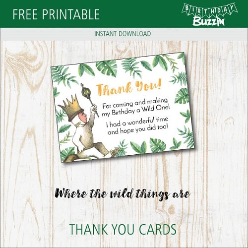 Free Printable Where the Wild Things Are Thank You Card