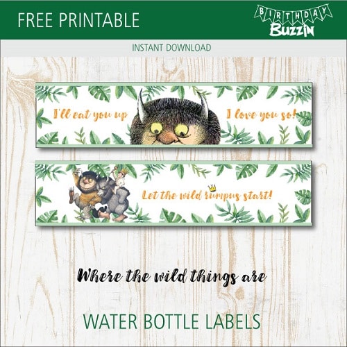 Free Printable Where the Wild Things Are Water bottle labels