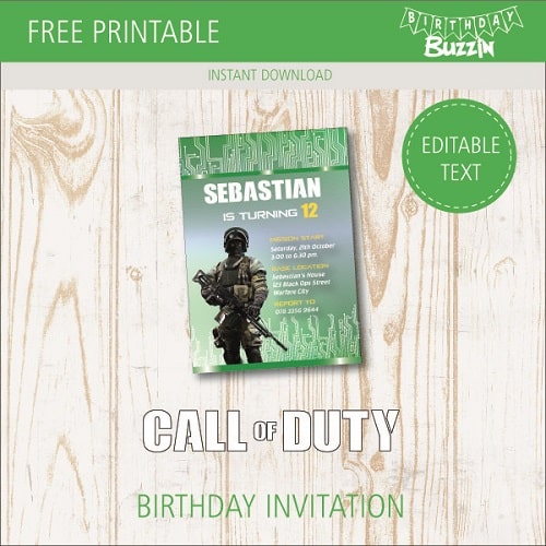 Free printable Call of Duty birthday party Invitations