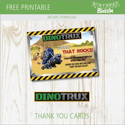 Free printable Dinotrux Thank You Cards