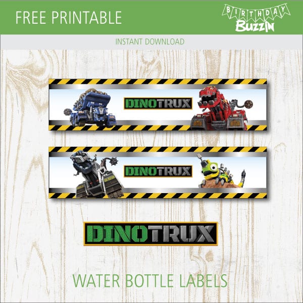 Free printable Dinotrux Water bottle labels