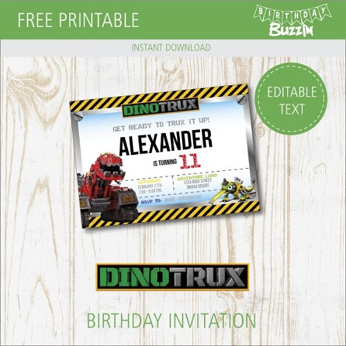 Free printable Dinotrux birthday Invitations