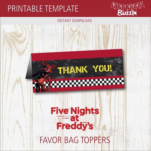 Free printable Five nights at Freddy's Favor Bag Toppers