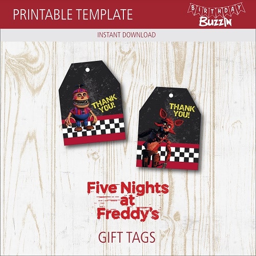Free printable Five nights at Freddy's Favor Tags