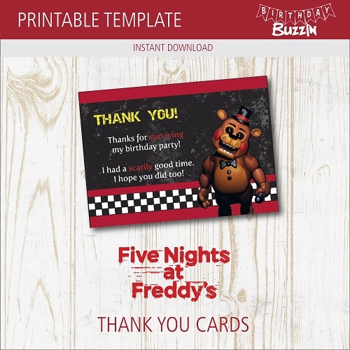 Free printable Five nights at Freddy's Thank You Cards