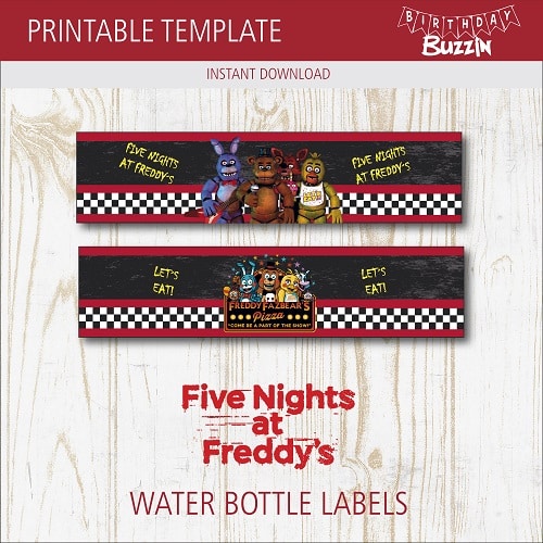 FIVE NIGHTS AT FREDDYS FNAF BIRTHDAY PARTY FAVORS WATER BOTTLE LABELS WRAPPERS 