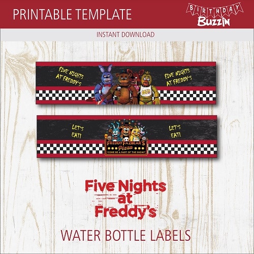 Free printable Five nights at Freddy's Water bottle labels