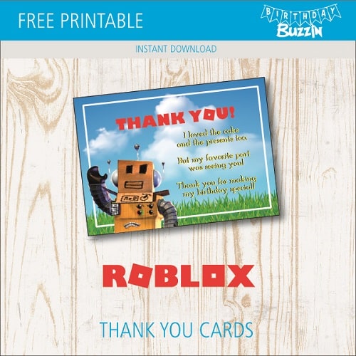 Free Printable Roblox Thank You Cards Birthday Buzzin - free printable roblox cupcake toppers