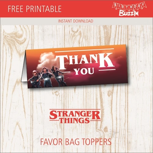 Free printable Stranger things Favor Bag Toppers