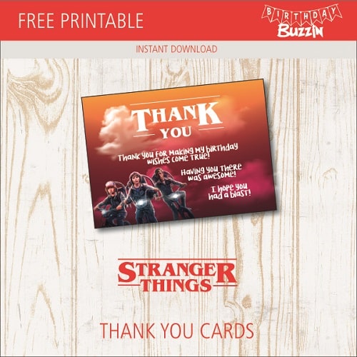 Free printable Stranger things thank You Cards