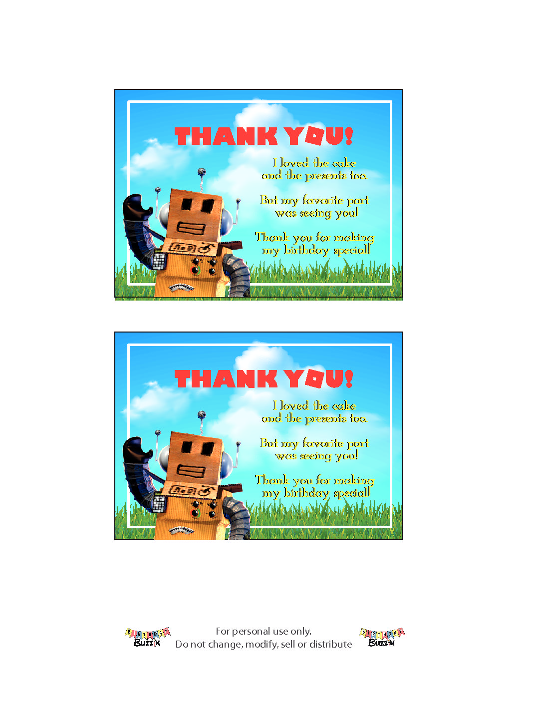 Free Printable Roblox thank You cards