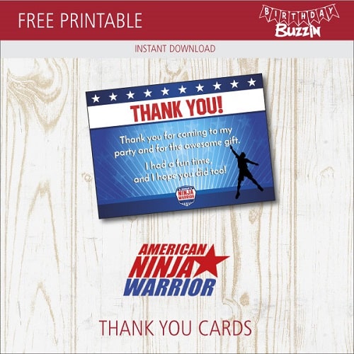Free Printable American Ninja Warrior Thank You Card