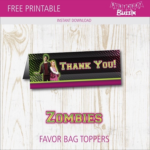 Free Printable Disney Zombies Favor Bag Toppers