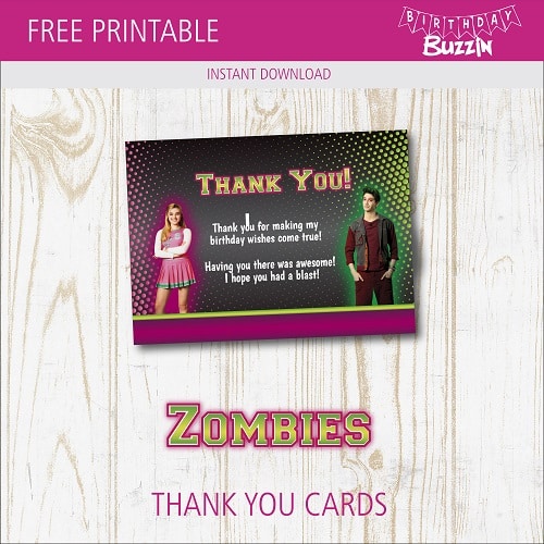Free Printable Disney Zombies Thank You Cards