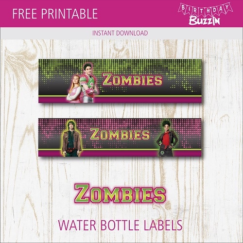 Free Printable Disney Zombies Water bottle labels