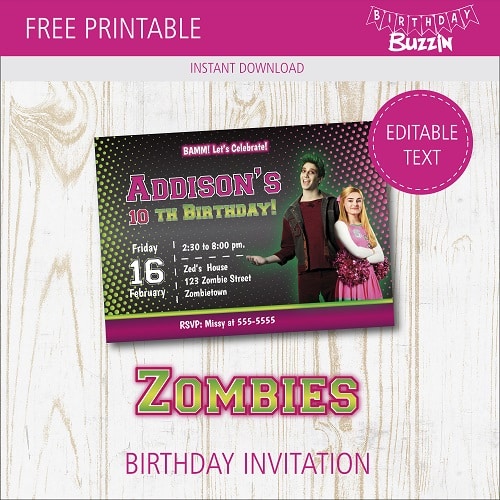 EDITABLE Disney Zombies Themed Custom Birthday Invitations 1 