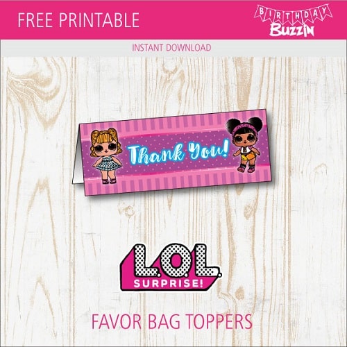 Free printable LOL Surprise Favor Bag Toppers