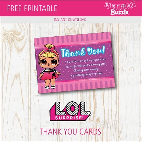 Free printable LOL Surprise Thank You Cards