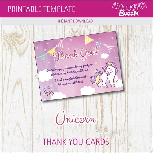 Free Printable Rainbow Unicorn Thank You Cards Birthday Buzzin